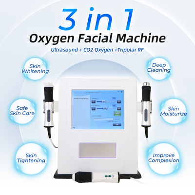 3 ইন 1 অক্সিজেন ফেসিয়াল মেশিন U Rf Co2 বুদবুদ অক্সিজেনেশন ত্বক টান 3 ইন 1 অক্সিজেন জেট ফেসিয়াল মেশিন